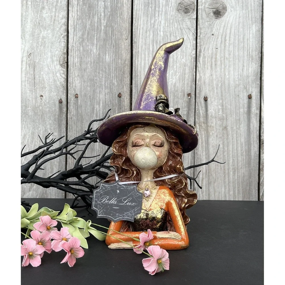 Witch Blowing Bubble Gum Pink Hair Eyelashes Halloween New Decor 12